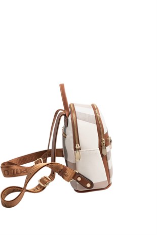Silver & Polo SP983 Kadın Sırt Çantası Ekose Krem-Taba