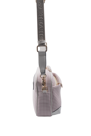 Silver Polo SP1094 Kadın Çapraz Çanta Kaz Ayağı Ekose Bordo-Kemik