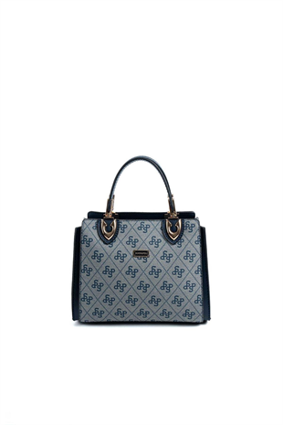 Silver & Polo SP1133 Kadın El Çantası Monogram Gri-Lacivert