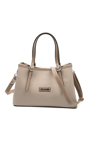 Silver & Polo SP1252 Kadın El Çantası Düz Koyu Bej-Latte
