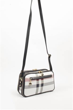 Silver & Polo SP899 Kadın Çapraz Çanta Ekose Beyaz-Lacivert