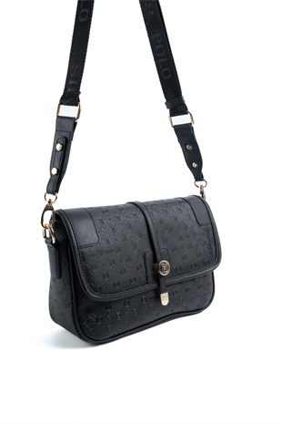 Silver & Polo SP1182 Kadın Çapraz Çanta Logolu Siyah-Siyah