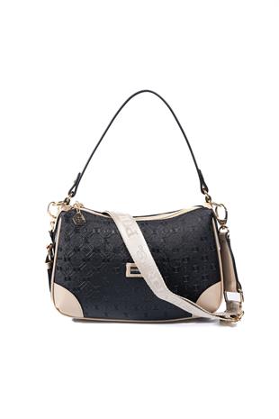 Silver & Polo SP1269 Kadın Omuz Çantası Logolu Siyah-S.Nut