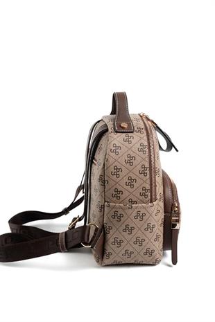 Silver & Polo SP1130 Kadın Sırt Çantası Monogram Koyubej-Kahve