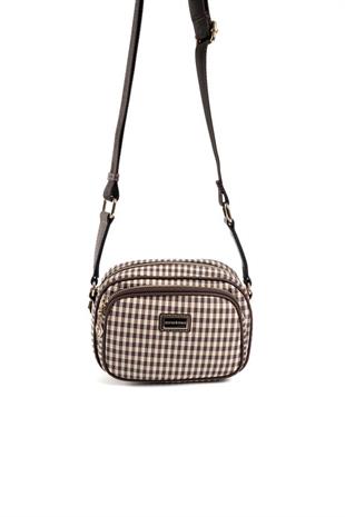 Silver & Polo SP1111 Kadın Çapraz Çanta Ekose Line Kare Kahve Sarı-Kahve