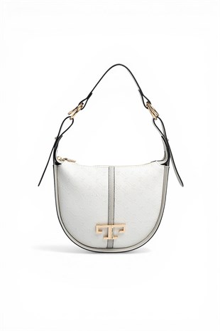 Silver & Polo SP1270 Kadın Omuz Çantası Logolu Beyaz-A.Gri