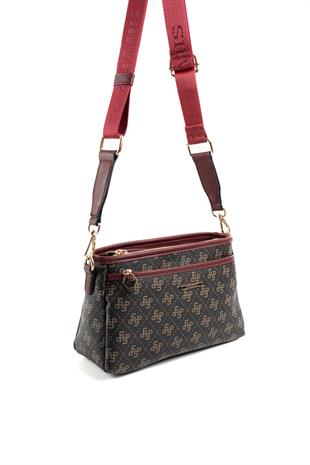 Silver & Polo Kahve Sarı - Bordo SP1184 Kadın Çapraz Çanta