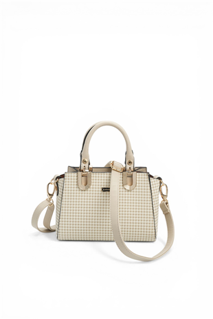Silver & Polo SP1281 Kadın El Çantası Kaz Ayağı Ekose Kum-Kum Beji