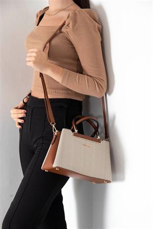 Silver & Polo SP913 Kadın El Çantası Hasır Bej-Taba
