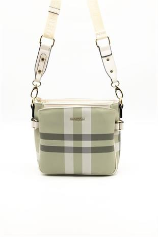 Silver & Polo SP884 Kadın Çapraz Çanta Ekose A.Yeşil-Kemik