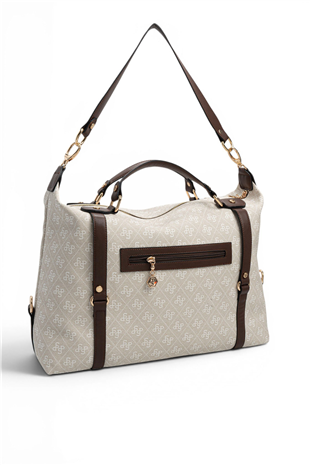 Silver Polo SP1064 Kadın Seyahat Çantası Monogram Taş-Kahve
