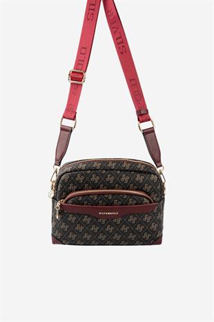 Silver & Polo SP1201 Kadın Çapraz Çanta Monogram Kahve Sarı-Bordo