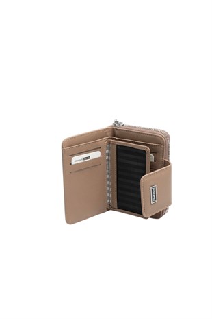 Silver & Polo SP935 Kadın Cüzdan & Kartlık Düz Koyu Bej-Latte