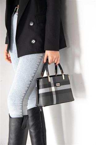 Silver & Polo SP987 Kadın El Çantası Ekose Siyah-Siyah