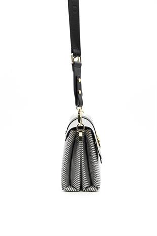 Silver & Polo SP1009 Kadın Çapraz Çanta Hasır Siyah Beyaz-Siyah