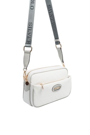 Silver & Polo SP1267 Kadın Çapraz Çanta Logolu Beyaz-A.Gri