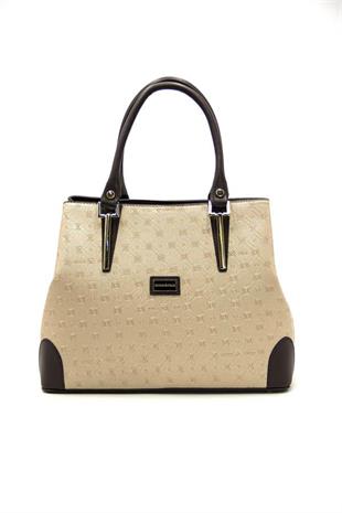 Silver & Polo SP667 Kadın El Çantası Logolu Nut-Kahve