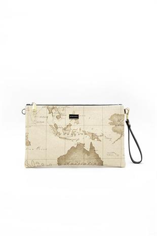 Silver & Polo SP1034 Kadın Portföy & Clutch Harita Koyu Bej-A.Taba