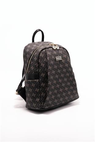 Silver & Polo SP926 Kadın Sırt Çantası Monogram Füme-Siyah