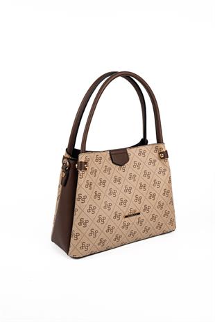 Silver & Polo SP1254 Kadın El Çantası Monogram Koyu Bej-Kahve