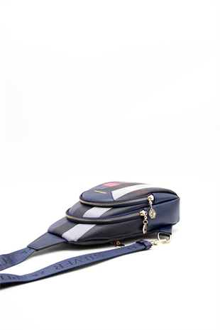 Silver & Polo SP959 Kadın Vücut Çantası Ekose Lacivert