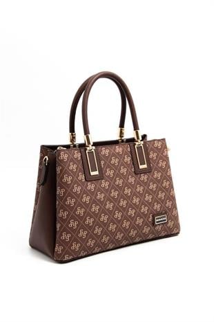 Silver & Polo SP1000 Kadın El Çantası Monogram Kahve