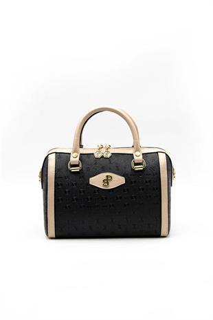 Silver & Polo SP1091 Kadın El Çantası Logolu Siyah-S.Nut