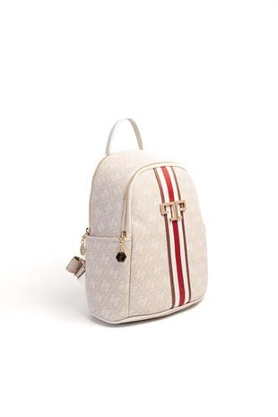 Silver & Polo SP1161 Kadın Sırt Çantası Şeritli Monogram Taş-Kemik