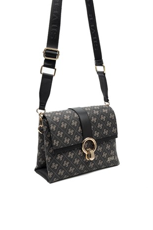 Silver & Polo SP1275 Kadın Çapraz Çanta Monogram Füme-Siyah
