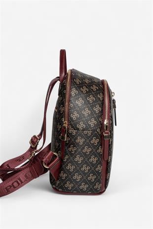 Silver & Polo SP901 Kadın Sırt Çantası Monogram Kahve Sarı-Bordo