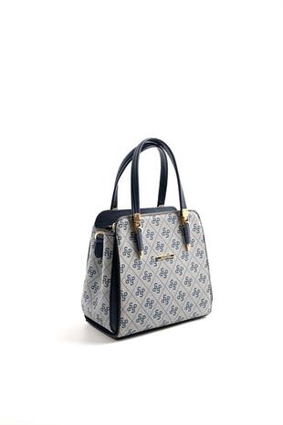 Silver & Polo SP1136 Kadın El Çantası Monogram Gri-Lacivert