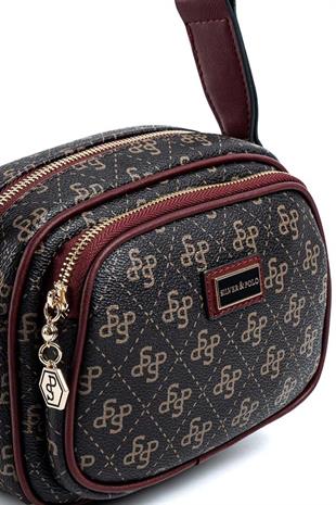 Silver & Polo SP1111 Kadın Çapraz Çanta Monogram Kahve Sarı-Bordo