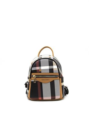 Silver & Polo SP983 Kadın Sırt Çantası Ekose Siyah-A.Taba