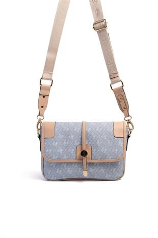 Silver & Polo SP1182 Kadın Çapraz Çanta Monogram Mavi-Ten