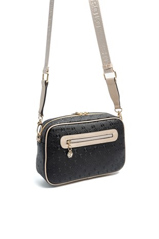 Silver & Polo SP1280 Kadın Çapraz Çanta Logolu Siyah-S.Nut