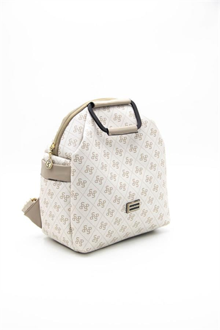 Silver & Polo SP771 Kadın Sırt Çantası Monogram Bej-Kum