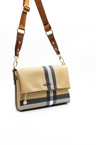 Silver & Polo SP963 Kadın Çapraz Çanta Ekose Bej-Taba