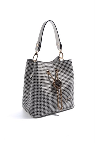 Silver & Polo SP967 Kadın Çapraz Çanta King Desen Siyah-Kemik