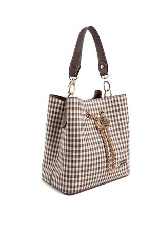 Silver & Polo SP967 Kadın Çapraz Çanta Ekose Line Kare Kahve Sarı-Kahve
