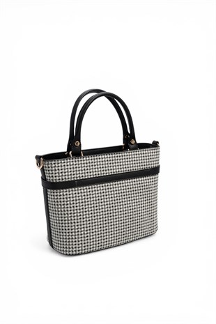 Silver & Polo SP1283 Kadın El Çantası Kaz Ayağı Ekose Siyah-Siyah