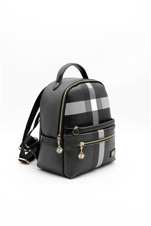 Silver & Polo SP1061 Kadın Sırt Çantası Ekose Siyah