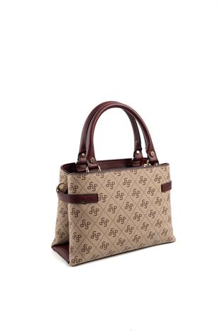 Silver & Polo Koyu Bej - Bordo SP1149 El Çantası