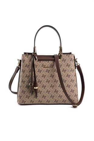 Silver & Polo SP969 Kadın El Çantası Monogram Koyubej-Kahve