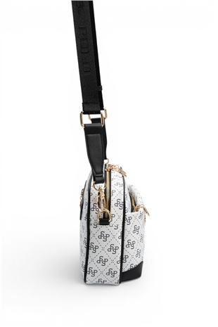 Silver Polo SP1094 Kadın Çapraz Çanta Monogram Beyaz-Siyah