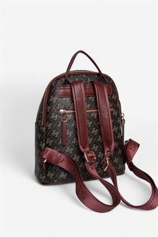 Silver & Polo SP901 Kadın Sırt Çantası Monogram Kahve Sarı-Bordo