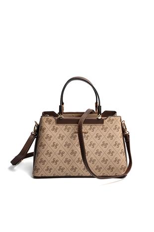 Silver & Polo SP913 Kadın El Çantası Monogram Koyu Bej-Kahve