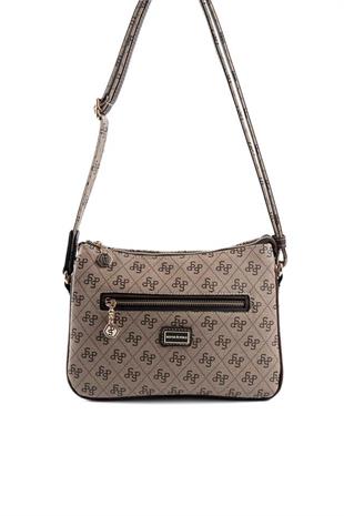 Silver & Polo SP818 Kadın Çapraz Çanta Monogram Koyubej-Kahve