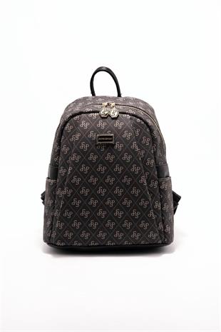 Silver & Polo SP926 Kadın Sırt Çantası Monogram Füme-Siyah
