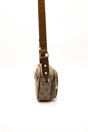Silver & Polo SP1111 Kadın Çapraz Çanta Monogram Koyu Bej-Taba