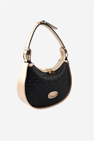 Silver & Polo SP1263 Kadın Omuz Çantası Logolu Siyah-S.Nut